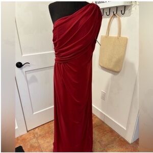 Dessy Collection NEW One Shoulder Gown Burgundy Draped Ruched Womens Size 22